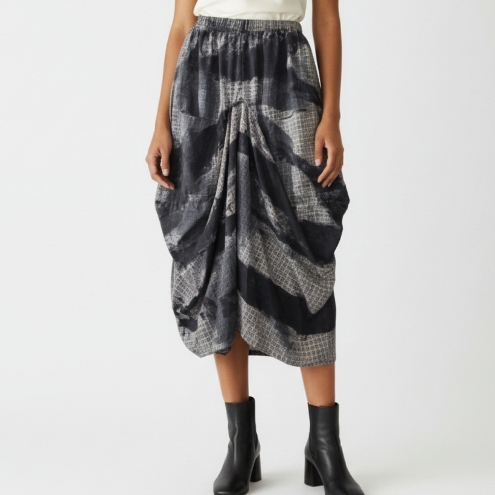 Dress To Kill Lagenlook Art To Wear Balloon Draped Cream Gray Long Skirt 2 L
